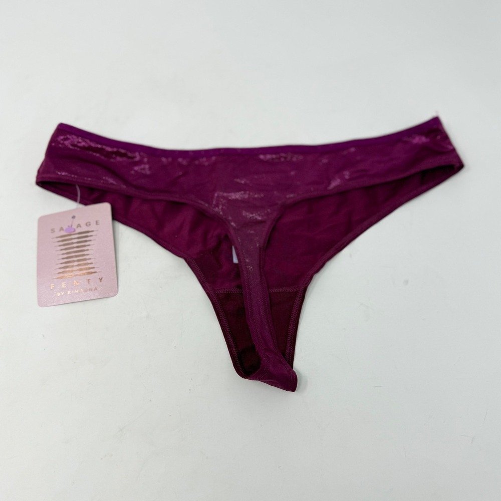 Savage X Fenty Women Medium Purple Metallic Shimmer Thong Panty Rihanna Lingerie - Picture 2 of 7
